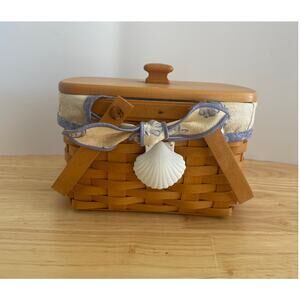 Longaberger Seashell Mini Basket with Lid & Fabric Liner Nautical Coastal Decor